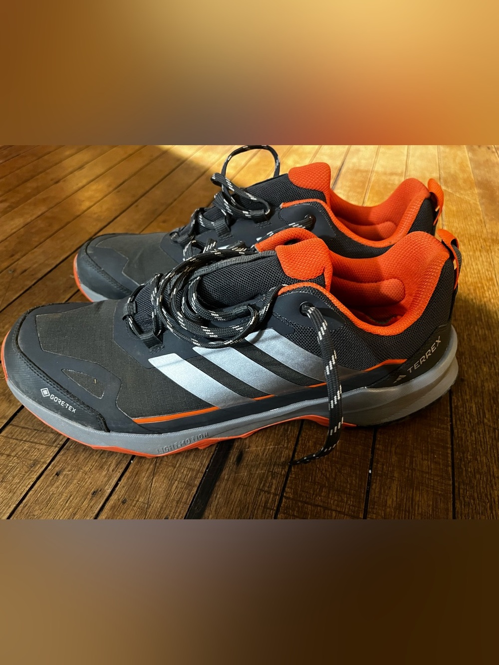 adidas Terrex Gore-Tex Hiking Shoes Mens 12 Black Orange GZ3950 Trail Outdoor